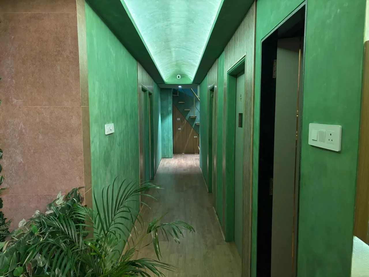 The green corridor leading to the Sector 11 treatment rooms